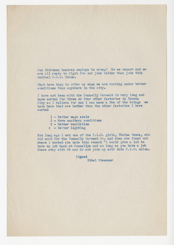 Ethel Biewener, Letter