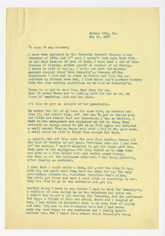 Mildred Reece, Letter, page one
