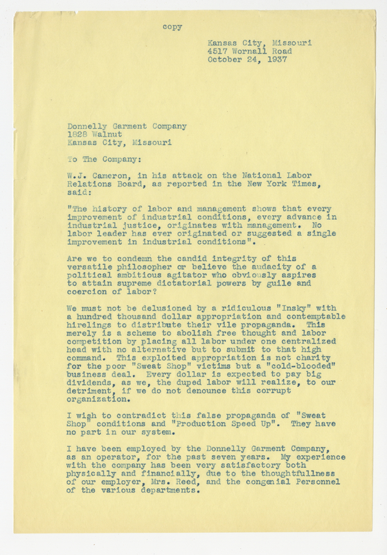 Lynn Davis, Letter, page one