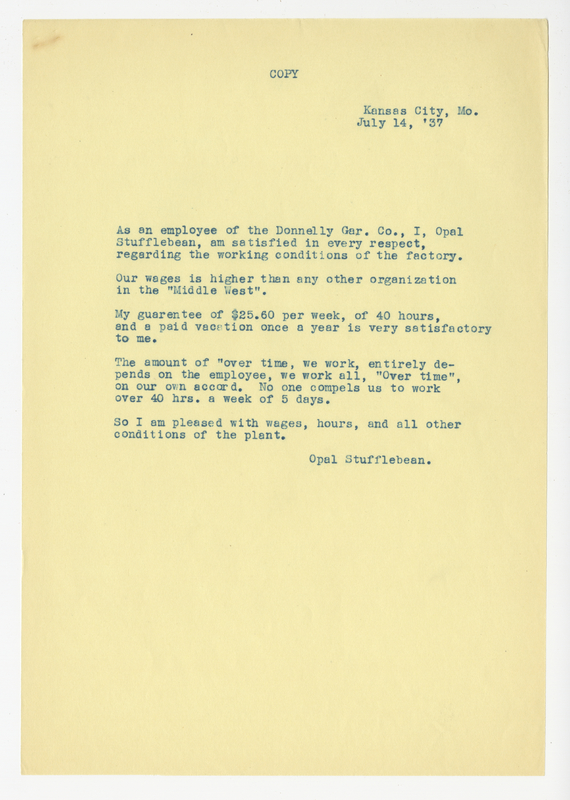 Opal Stufflebean, Letter