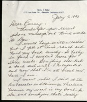 Letter from B.J. Baker to Barney Kessel